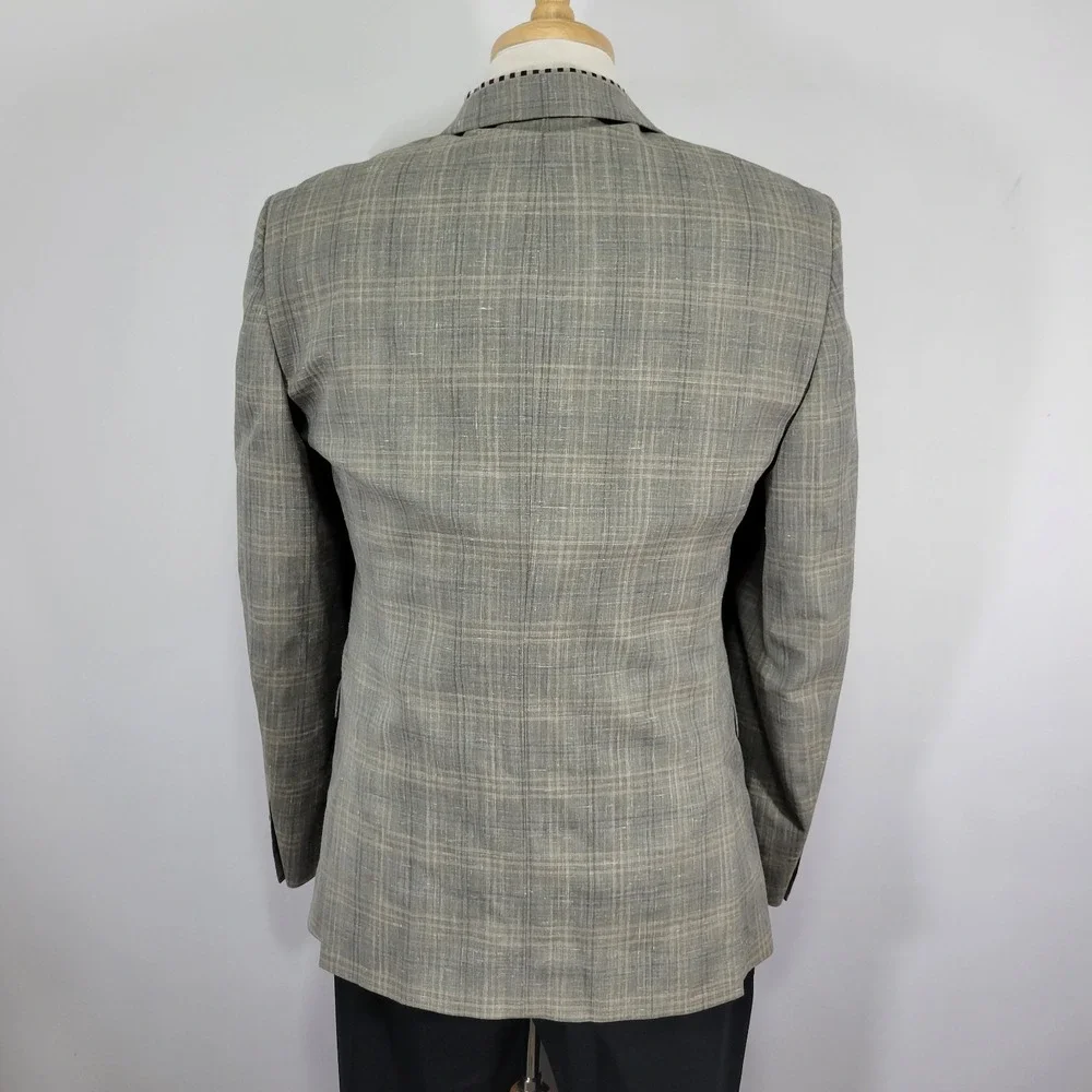Calvin Klein Men's Sport Coat Blazer Gray Plaid Wool Linen Poly Extreme Slim 40R